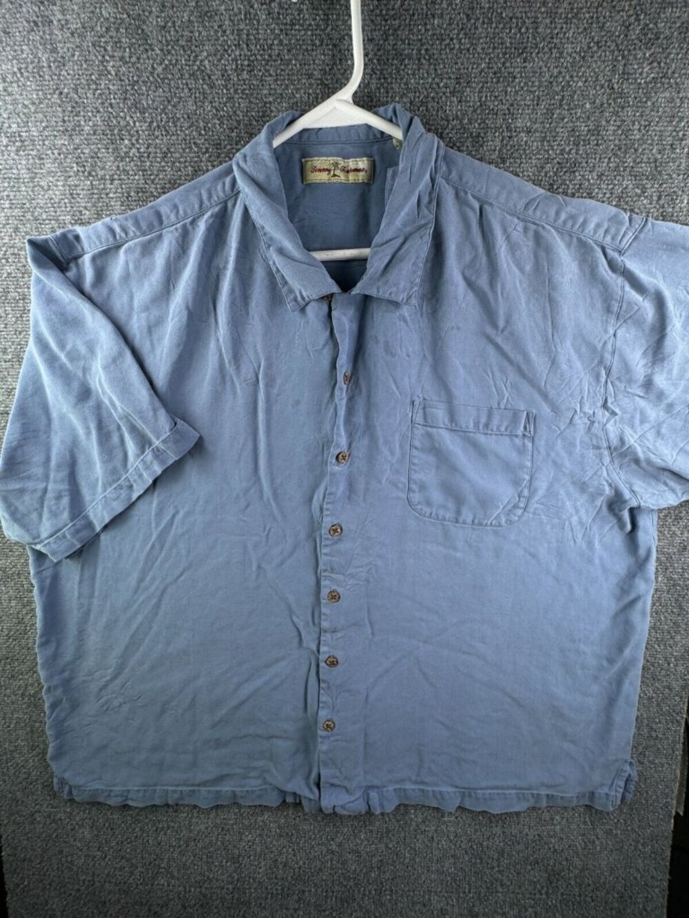 Tommy Bahama Silk Button Up Shirt Men Short Sleeve Hawaiian Adult Blue 2XL Soft*